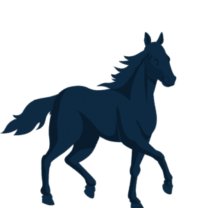 Black horse silhouette on white background.
