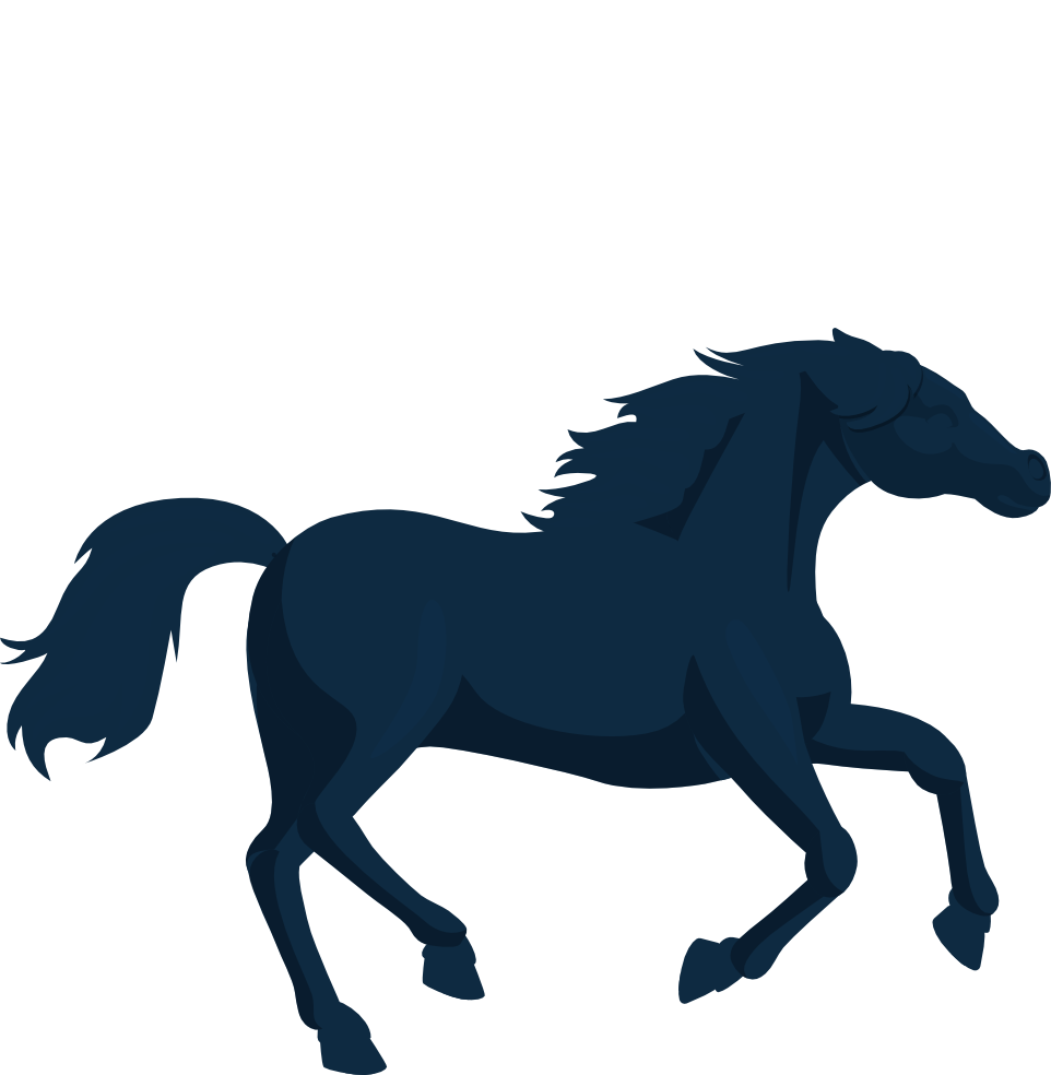 Silhouette of a galloping horse.