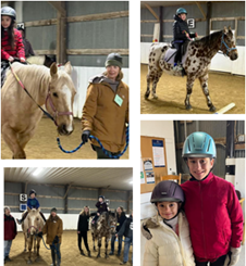Picture4 Children horseback riding and posing in an arena.